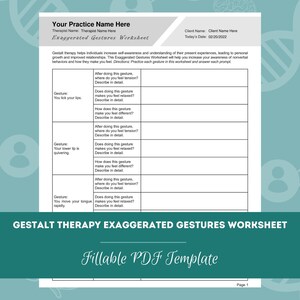 Gestalt Therapy Exaggerated Gestures Worksheet | Editable / Fillable PDF Template | For Counselors, Psychologists, Therapists