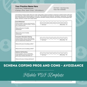 Schema Coping Pros and Cons - Avoidance | Editable / Fillable PDF Template | For Counselors, Psychologists, Therapists