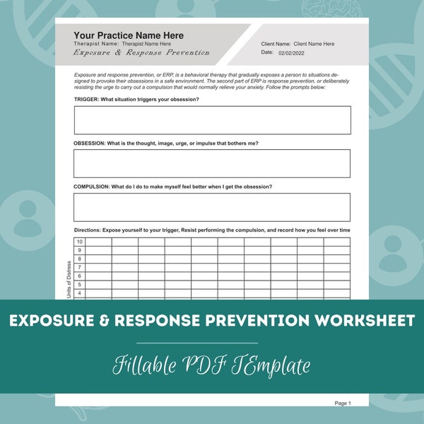Exposure & Response Prevention Worksheet | Editable / Fillable / Printable PDF | Counselors, Psychologists, Psychiatrists, Therapists