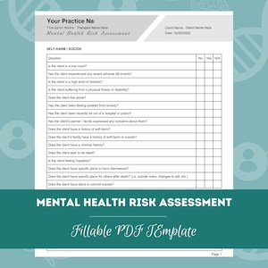 Mental Health Risk Assessment Editable / Fillable PDF for