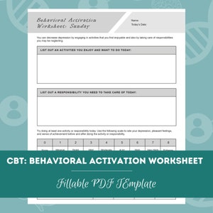 CGT: werkblad gedragsactivatie | Bewerkbare/invulbare PDF | Voor counselors, psychologen, psychiaters, maatschappelijk werkers, therapeuten