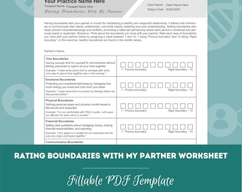 Rating Boundaries With My Partner Worksheet | Editable / Fillable / Printable PDF | Counselors, Psychologists, Psychiatrists, Therapists