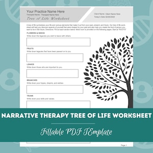 Narrative Therapy Tree of Life Worksheet | Editable / Fillable PDF Template | For Counselors, Psychologists, Therapists
