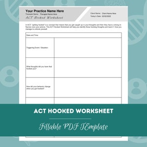 Feuille d'exercices ACT Hooked | PDF modifiable/remplissable | Pour les conseillers, psychologues, travailleurs sociaux, thérapeutes, psychiatres