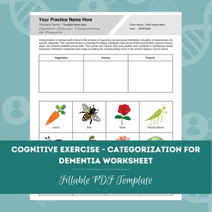 Categorization Exercise for Dementia Worksheet | Fillable PDF | For Counselors, Psychologists, Social Workers, Therapists, Psychiatrists