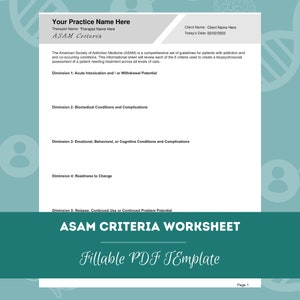 ASAM Criteria Worksheet | Editable / Fillable PDF Template | For Counselors, Psychologists, Social Workers, Therapists