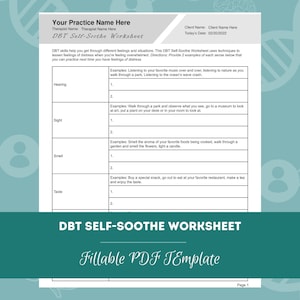 DBT Self-soothe Worksheet | Editable / Fillable PDF Template | for ...