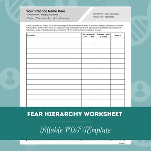 Fear Hierarchy Worksheet | Editable / Fillable PDF Template | For Counselors, Psychologists, Social Workers, Therapists