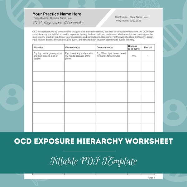 OCD Exposure Hierarchy Worksheet | Editable / Fillable PDF Template | For Counselors, Psychologists, Therapists