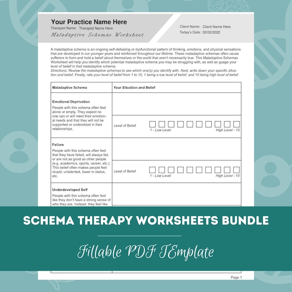 Schema Therapy Worksheets Bundle | 15 Editable / Fillable / Printable PDF Templates | Counselors, Psychologists, Therapists