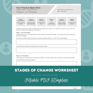 Stages of Change Worksheet | Editable / Fillable PDF Template | For Counselors, Psychologists, Therapists