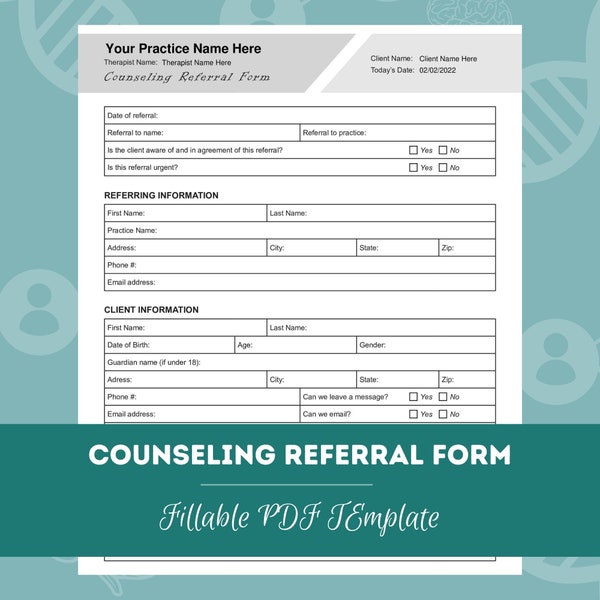 Counseling Referral Form | Editable / Fillable PDF | For Counselors, Psychologists, Psychiatrists, Therapists