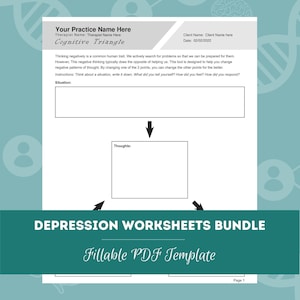Depression Worksheets Bundle | 52 Fillable / Printable PDF Templates | For Counselors, Psychologists, Social Workers, Therapists