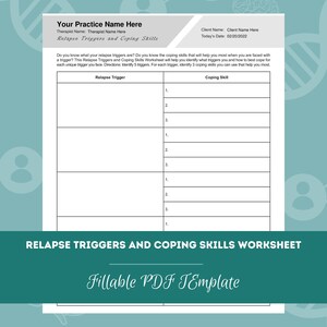 Relapse Triggers and Coping Skills Worksheet | Editable / Fillable PDF Template | For Counselors, Psychologists, Therapists