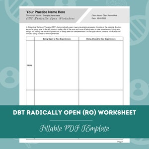 Foglio di lavoro DBT Radically Open (RO) / Modello PDF modificabile / compilabile / Per consulenti, psicologi, assistenti sociali, terapisti