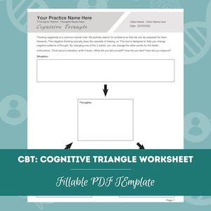 CBT: Cognitive Triangle Worksheet | Editable / Fillable PDF | For Counselors, Psychologists, Psychiatrists, Social Workers, Therapists