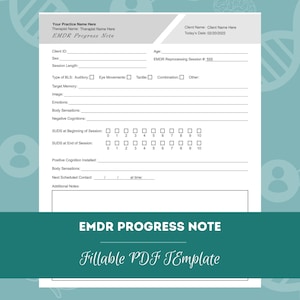EMDR Progress Note Editable / Fillable PDF Template for Counselors