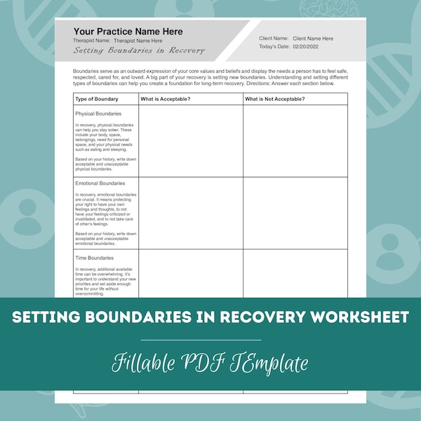 Setting Boundaries in Recovery Worksheet | Editable / Fillable / Printable PDF | Counselors, Psychologists, Psychiatrists, Therapists