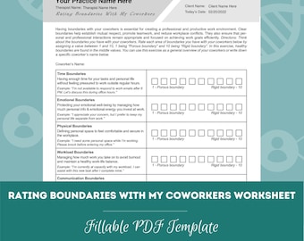 Rating Boundaries With My Coworkers Worksheet | Editable / Fillable / Printable PDF | Counselors, Psychologists, Psychiatrists, Therapists