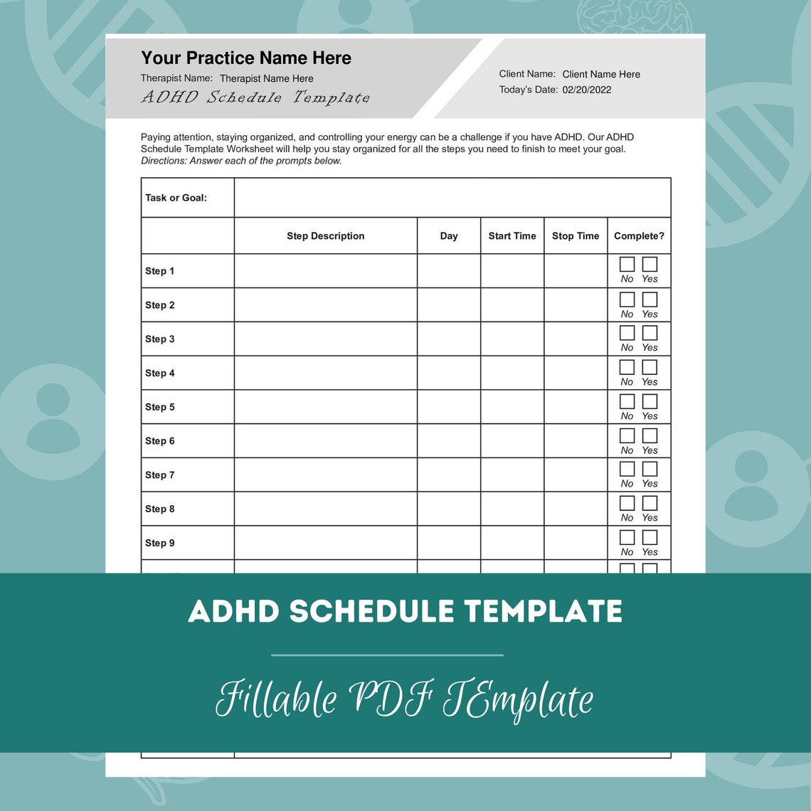 ADHD Schedule Template Worksheet | Editable / Fillable PDF | for ...