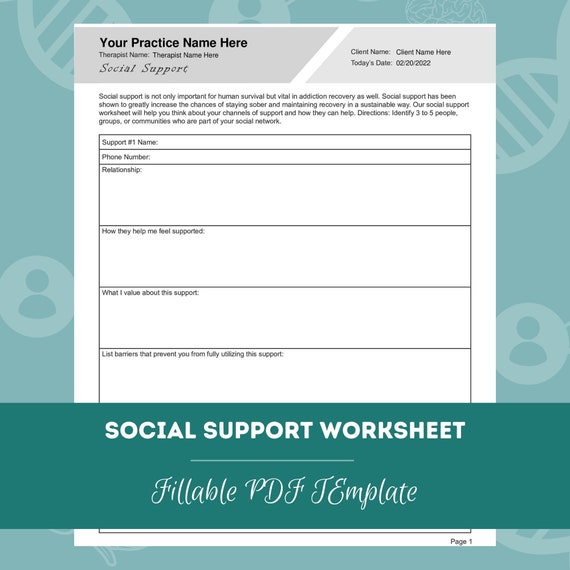 Social Support Worksheet for Addiction Recovery Editable / - Etsy