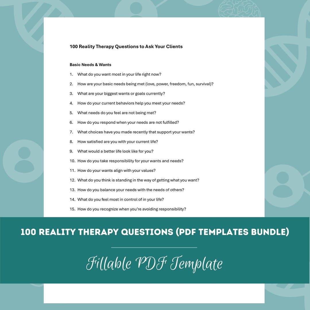 Sign Questions Operating Reality 100 Reality Therapy Questions to Ask Clients (PDF Templates Bundle ...