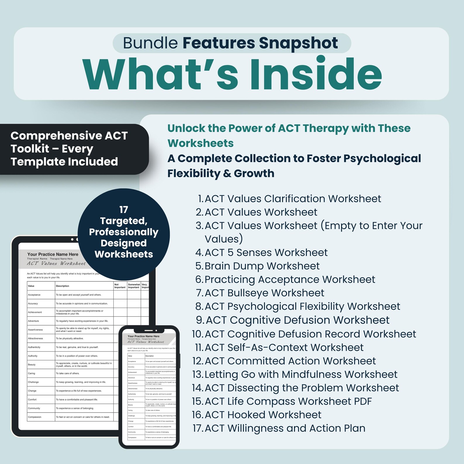 ACT Therapy Worksheets Bundle, 17 Fillable/printable PDF Templates ...