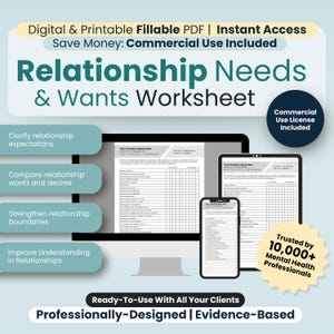 Relationship Needs and Wants Worksheet | Couples Therapy Resource | Fillable & Printable PDF Template | For Mental Health Pros (or Couples)