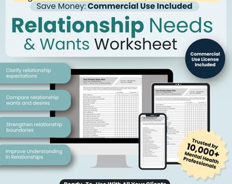 Relationship Needs and Wants Worksheet | Couples Therapy Resource | Fillable & Printable PDF Template | For Mental Health Pros (or Couples)