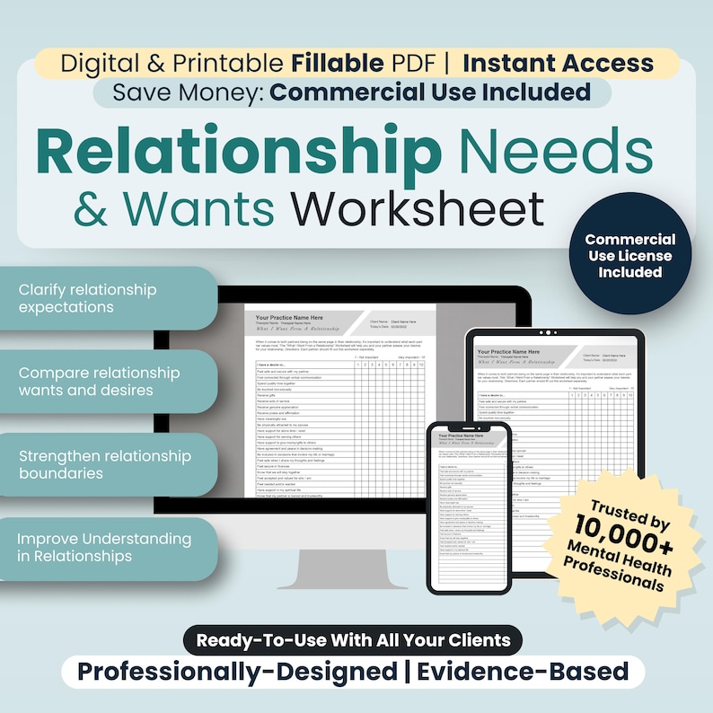 Relationship Needs and Wants Worksheet | Couples Therapy Resource ...