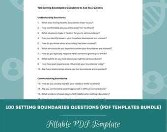 100 Setting Boundaries Therapy Questions (PDF Templates Bundle) | Journal Prompts, Counseling Prompts, Discussion Questions
