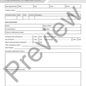 Psychiatric Progress Note Editable / Fillable PDF Template for