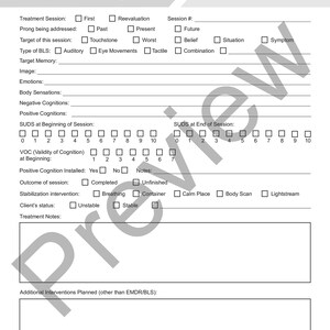EMDR Session Note Worksheet Editable / Fillable PDF Template for
