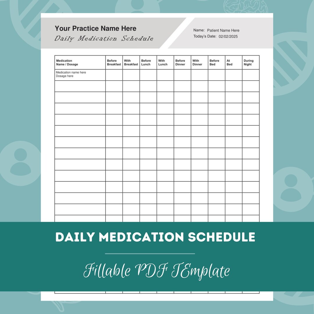 Daily Medication Schedule | Editable / Fillable PDF Template | for ...