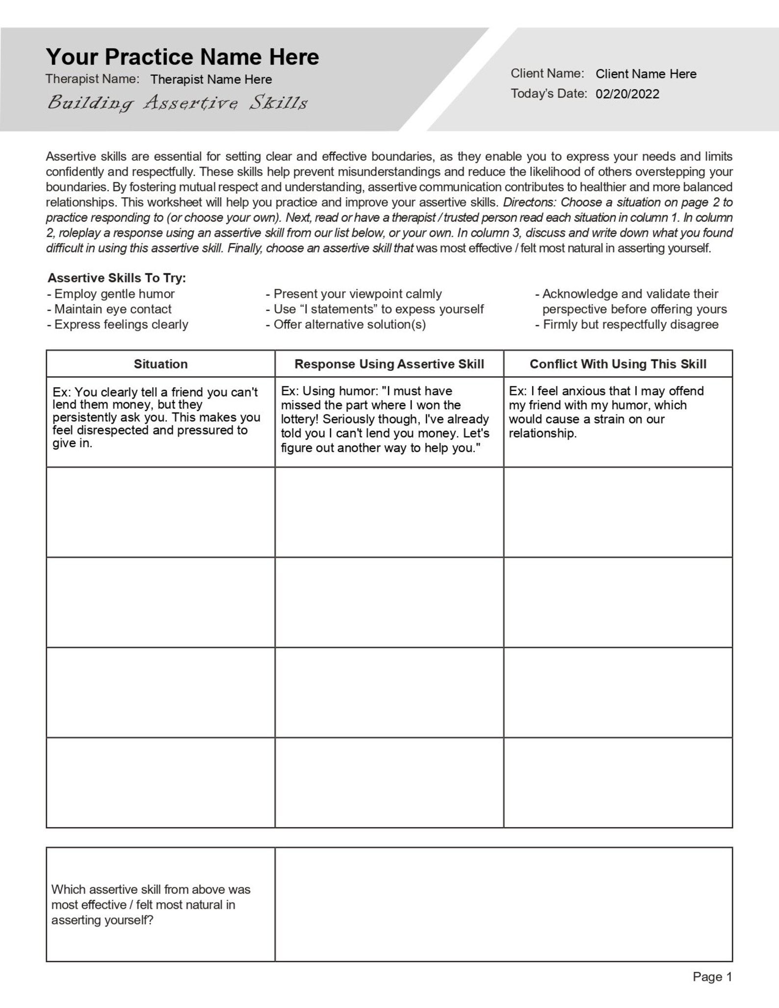 Assertiveness Tips.pdf Building Assertive Skills Worksheet | Editable / Fillable / Printable ...