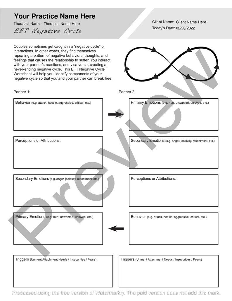 EFT Negative Cycle Worksheet Editable / Fillable PDF Template For Counselors, Psychologists, Social Workers, Therapists image 2