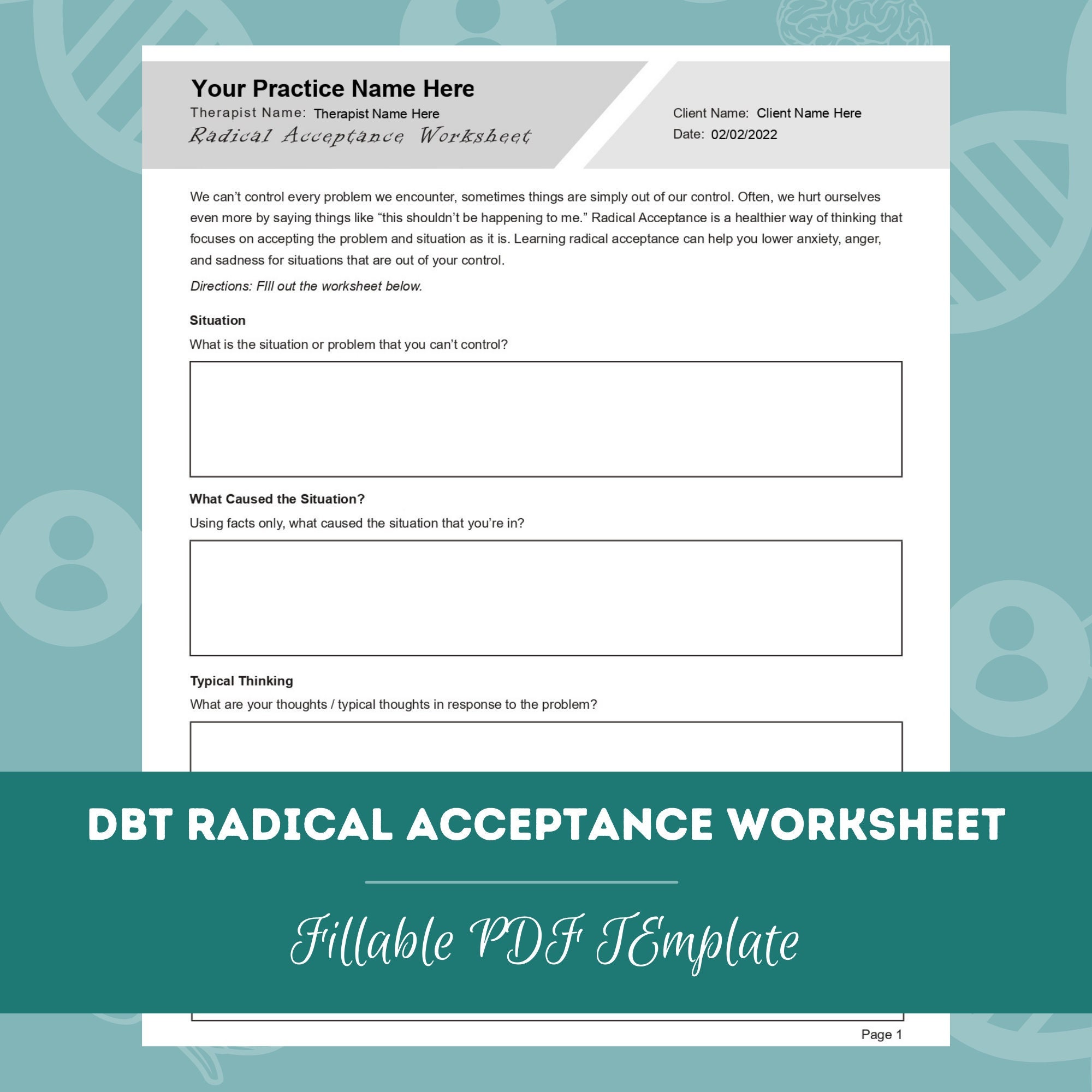 DBT Radical Acceptance Worksheet Editable / Fillable PDF - Etsy