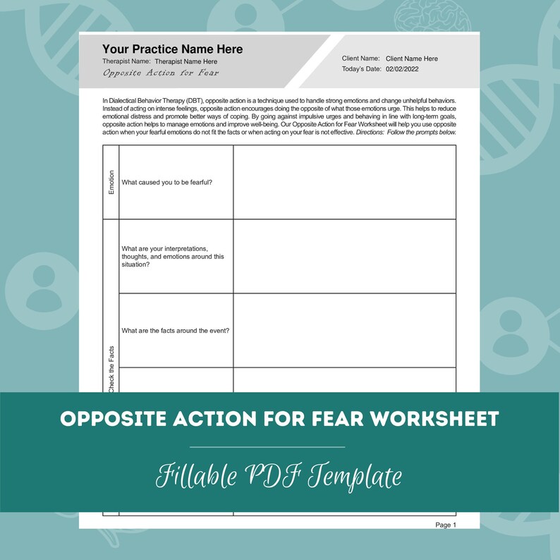 Opposite Action for Fear Worksheet | Editable / Fillable / Printable ...