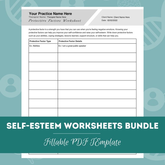 self esteem worksheets bundle editable fillable etsy