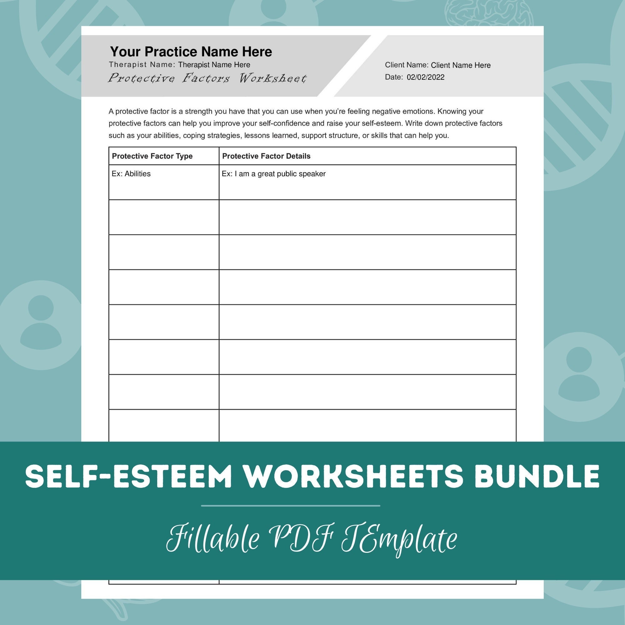 self esteem worksheets bundle editable fillable etsy