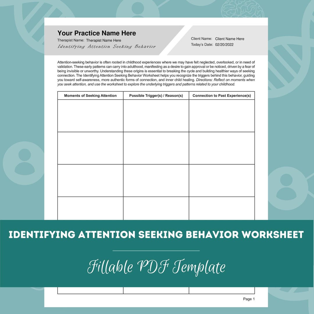 Identifying Attention Seeking Behavior Inner Child Worksheet (fillable ...
