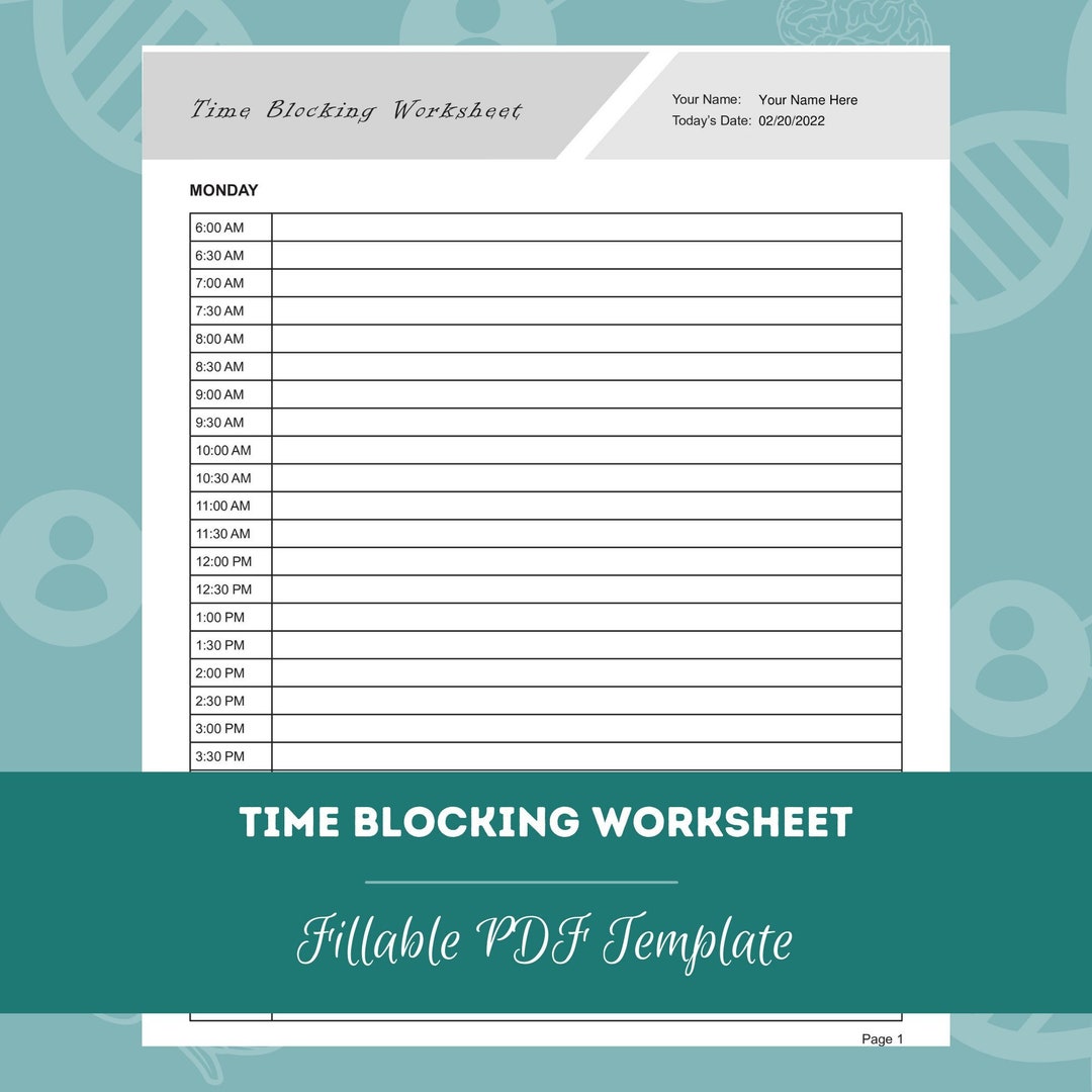 Time Blocking Worksheet | Editable / Fillable / Printable PDF Template ...