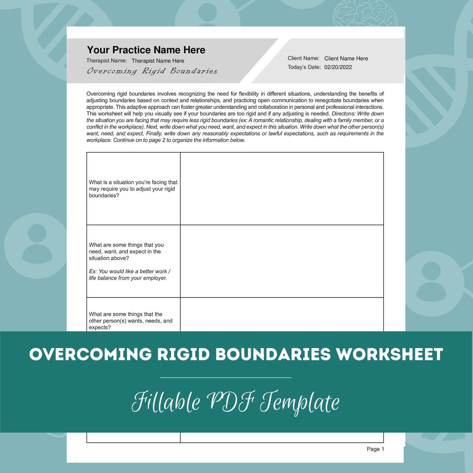 Overcoming Rigid Thinking Overcoming Rigid Boundaries Worksheet | Editable / Fillable / Printable ...