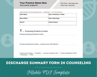 Discharge Summary Template for Mental Health Practices | Therapy Discharge Form | Clinical Documentation Template (PDF + Word Doc)