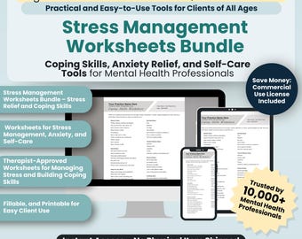 Stress Management Worksheets Bundle, 16 Fillable/Printable PDF Templates, Stress Relief, Anxiety Worksheets, Coping Skills, Self Care