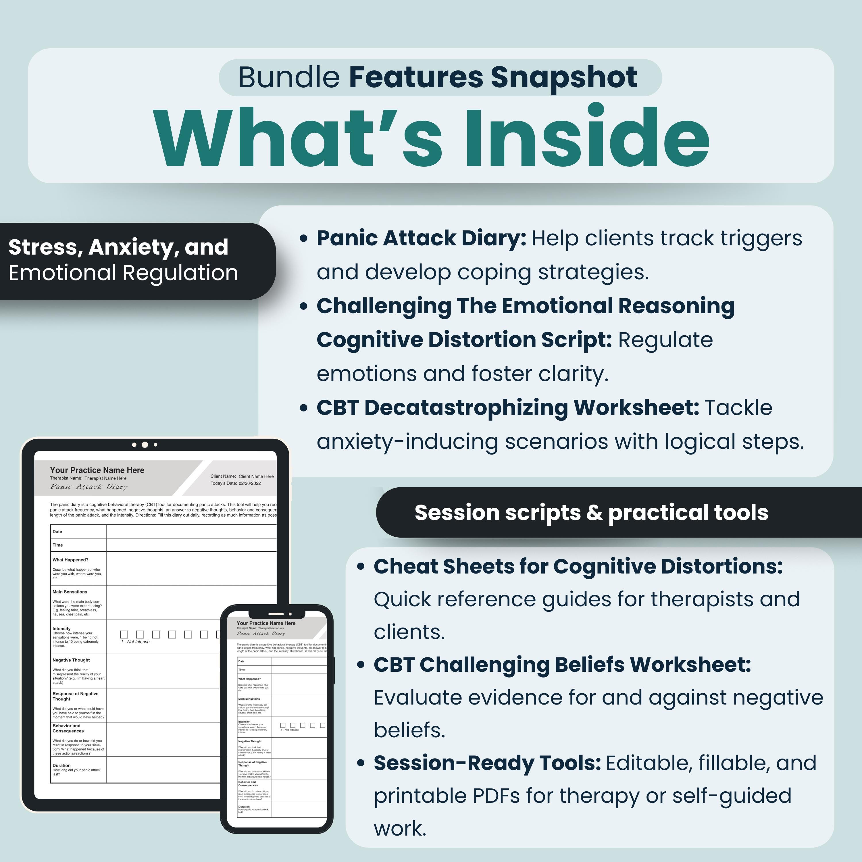 CBT Worksheets Bundle, 33 Fillable, Printable PDF Templates, Cognitive ...