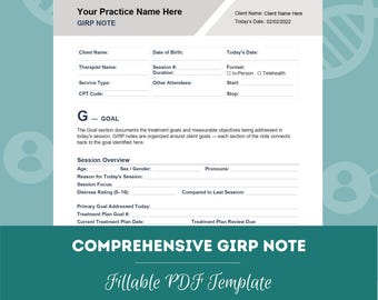 GIRP Note Template for Mental Health Professionals | Therapy Progress Note Template | Clinical Documentation Form (PDF + Word Doc)