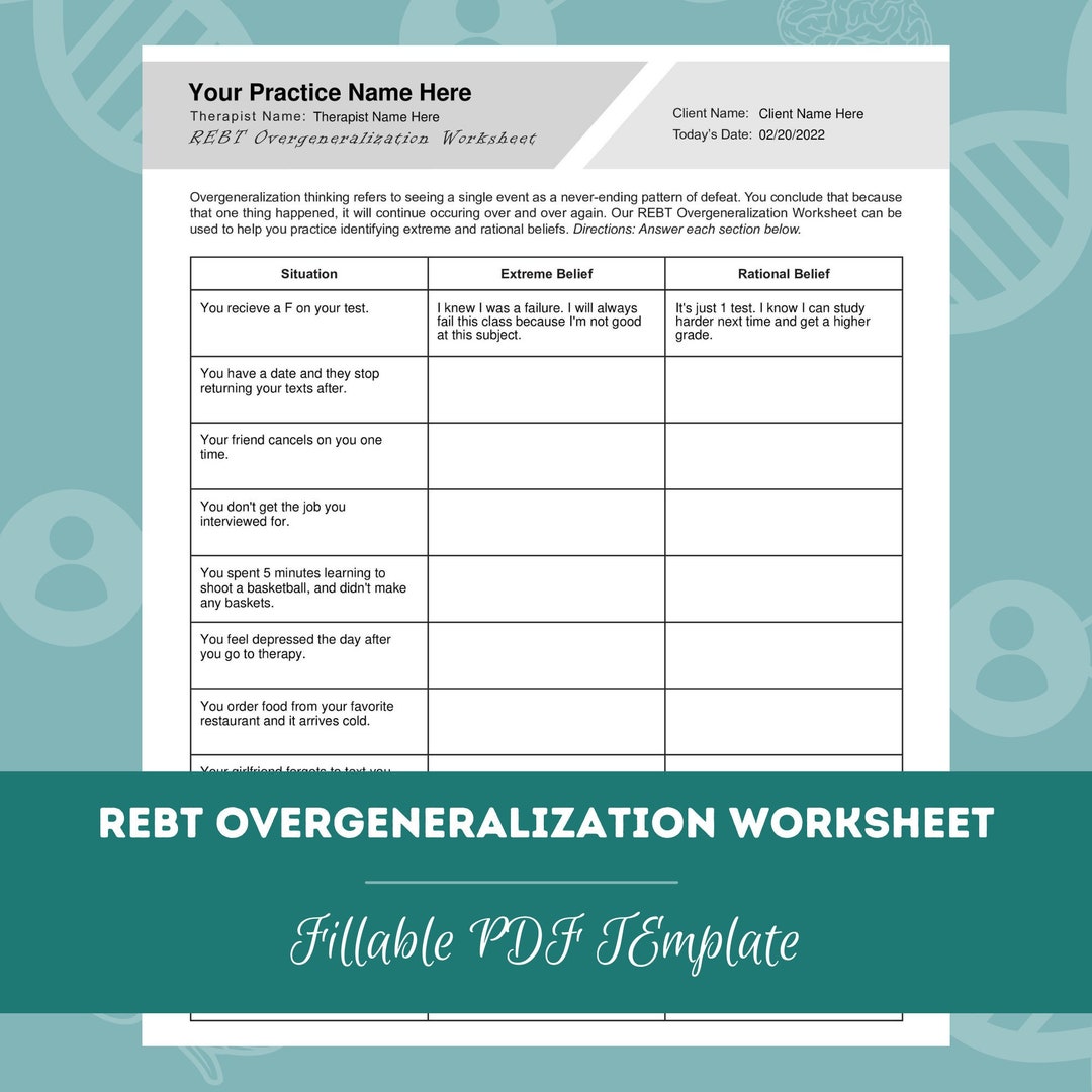 REBT Overgeneralization Worksheet | Editable / Fillable PDF Template ...