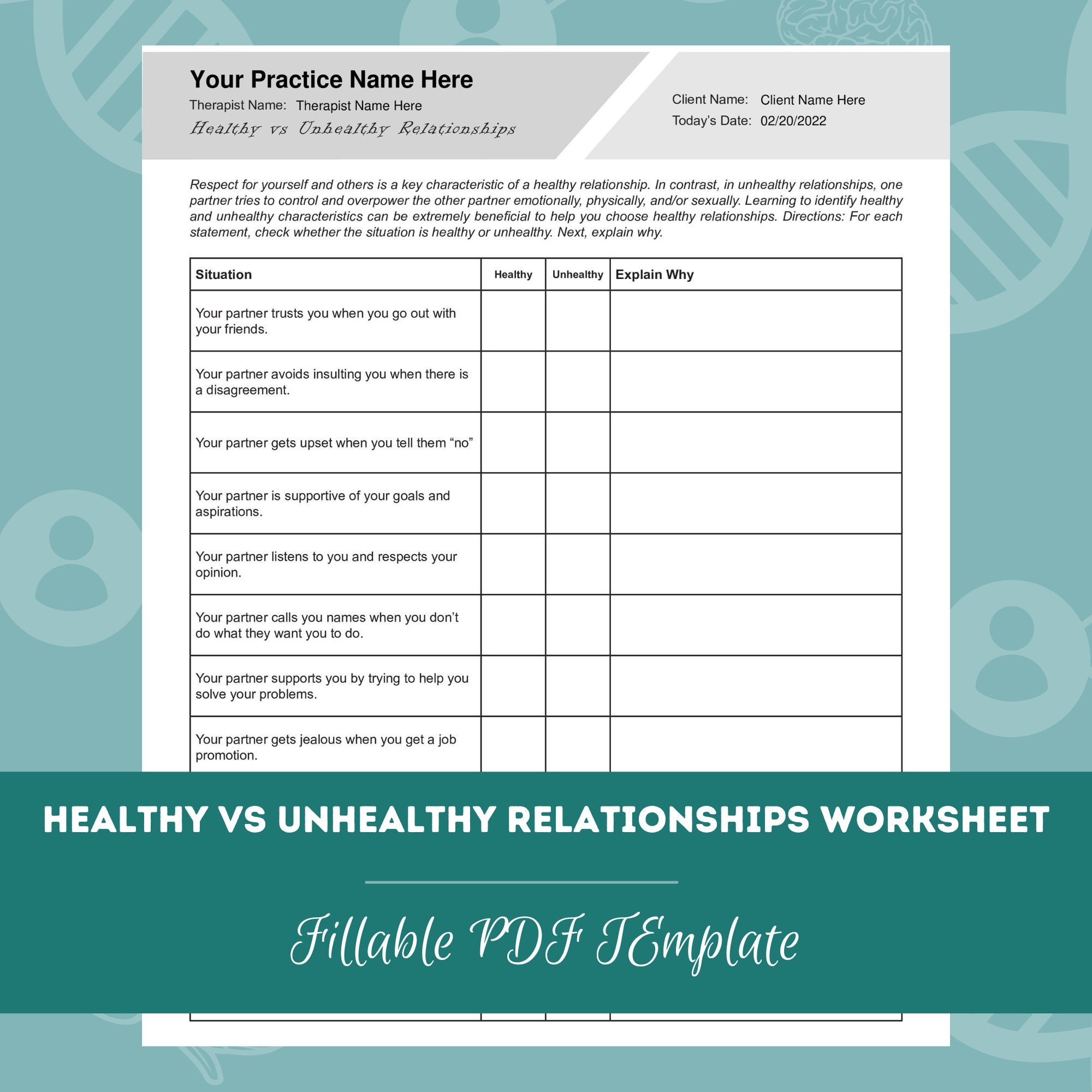 Safe Relationships Worksheet
