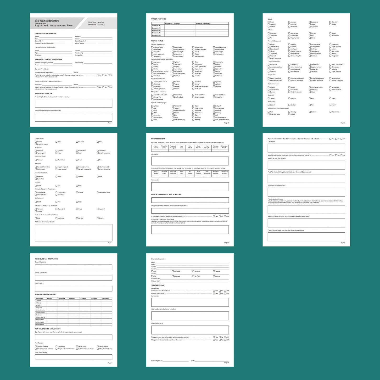 Psychiatric Assessment Template PDF for Psychiatrists, Nurse